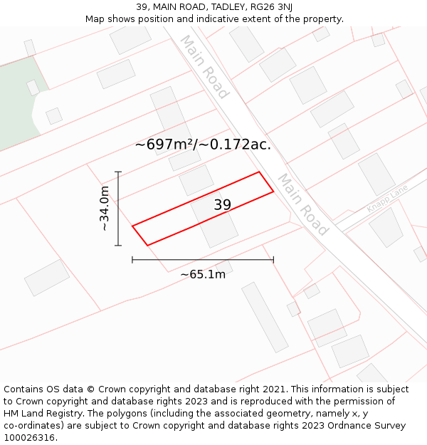 39, MAIN ROAD, TADLEY, RG26 3NJ: Plot and title map