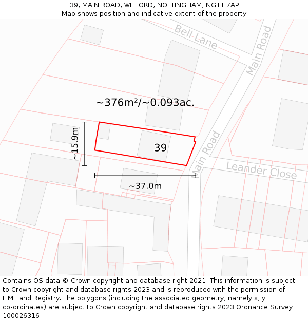 39, MAIN ROAD, WILFORD, NOTTINGHAM, NG11 7AP: Plot and title map