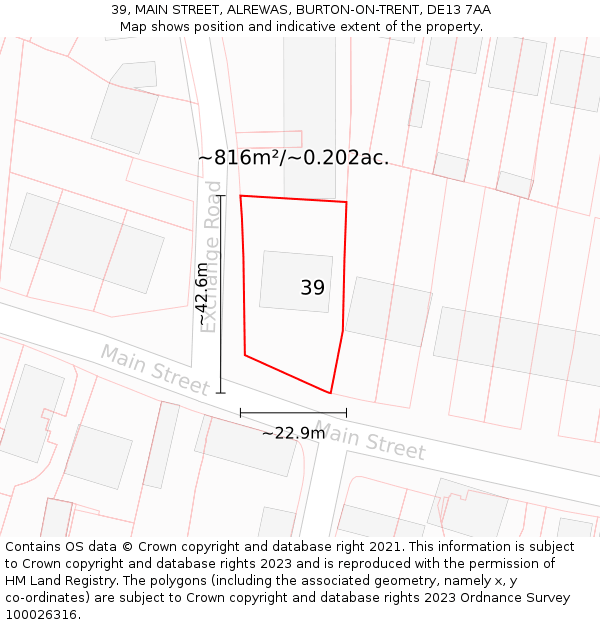 39, MAIN STREET, ALREWAS, BURTON-ON-TRENT, DE13 7AA: Plot and title map