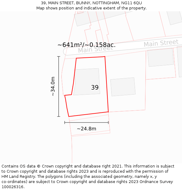 39, MAIN STREET, BUNNY, NOTTINGHAM, NG11 6QU: Plot and title map