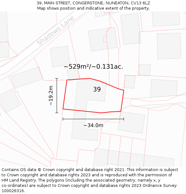 39, MAIN STREET, CONGERSTONE, NUNEATON, CV13 6LZ: Plot and title map