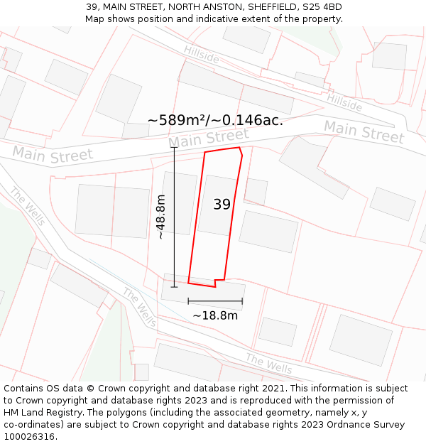 39, MAIN STREET, NORTH ANSTON, SHEFFIELD, S25 4BD: Plot and title map