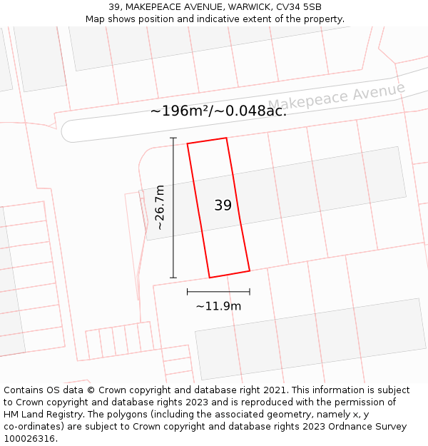 39, MAKEPEACE AVENUE, WARWICK, CV34 5SB: Plot and title map