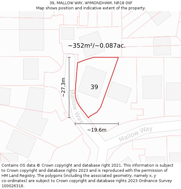 39, MALLOW WAY, WYMONDHAM, NR18 0XF: Plot and title map