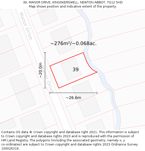 39, MANOR DRIVE, KINGSKERSWELL, NEWTON ABBOT, TQ12 5HD: Plot and title map