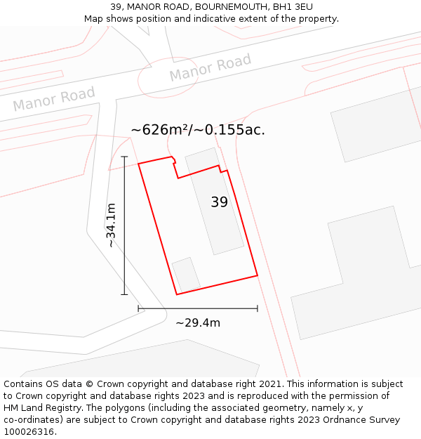 39, MANOR ROAD, BOURNEMOUTH, BH1 3EU: Plot and title map