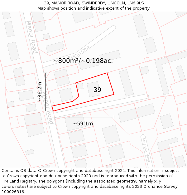 39, MANOR ROAD, SWINDERBY, LINCOLN, LN6 9LS: Plot and title map