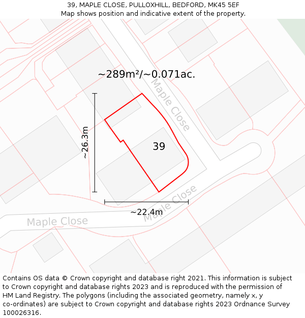 39, MAPLE CLOSE, PULLOXHILL, BEDFORD, MK45 5EF: Plot and title map