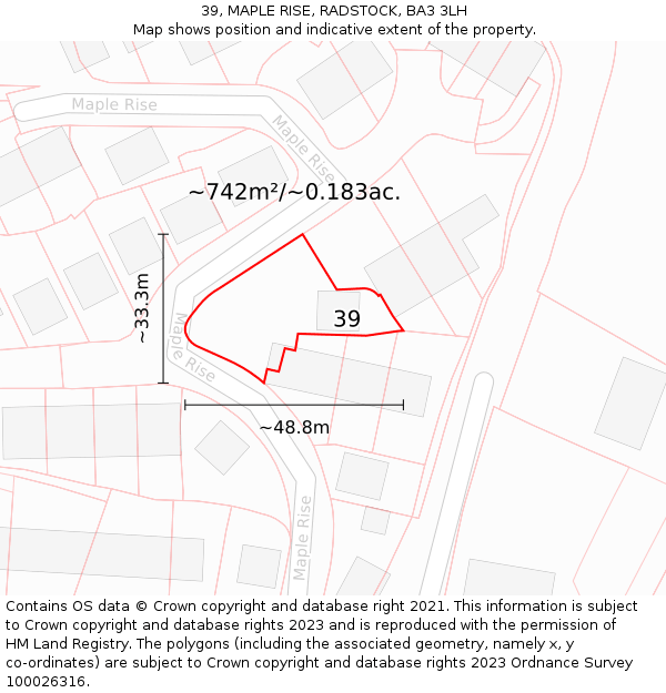 39, MAPLE RISE, RADSTOCK, BA3 3LH: Plot and title map