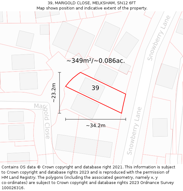 39, MARIGOLD CLOSE, MELKSHAM, SN12 6FT: Plot and title map