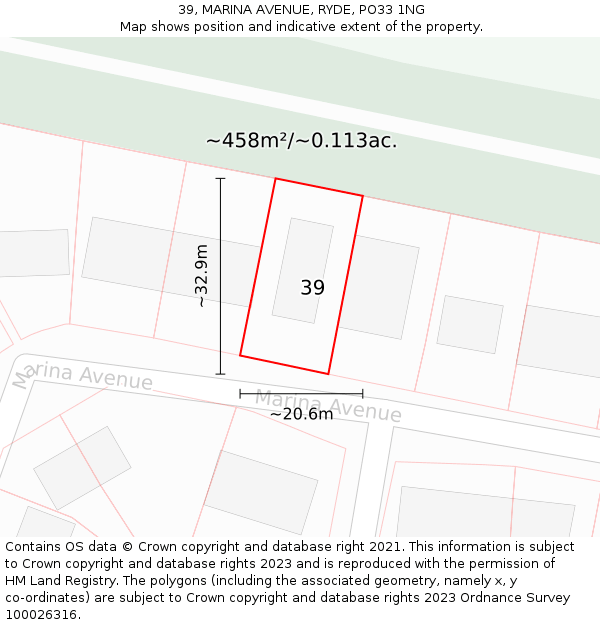 39, MARINA AVENUE, RYDE, PO33 1NG: Plot and title map