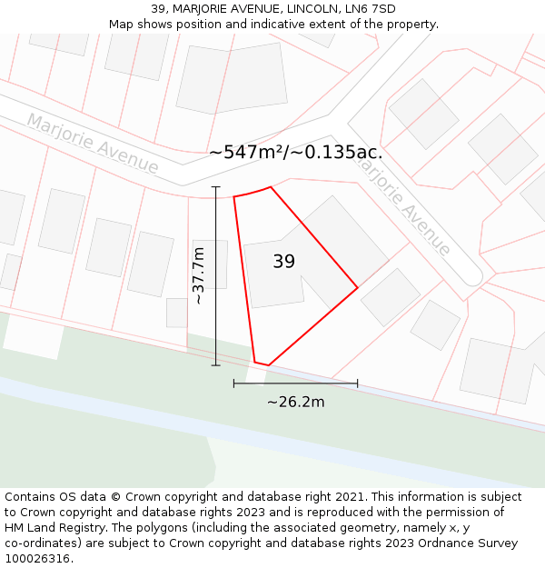 39, MARJORIE AVENUE, LINCOLN, LN6 7SD: Plot and title map