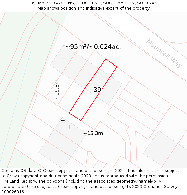 39, MARSH GARDENS, HEDGE END, SOUTHAMPTON, SO30 2XN: Plot and title map