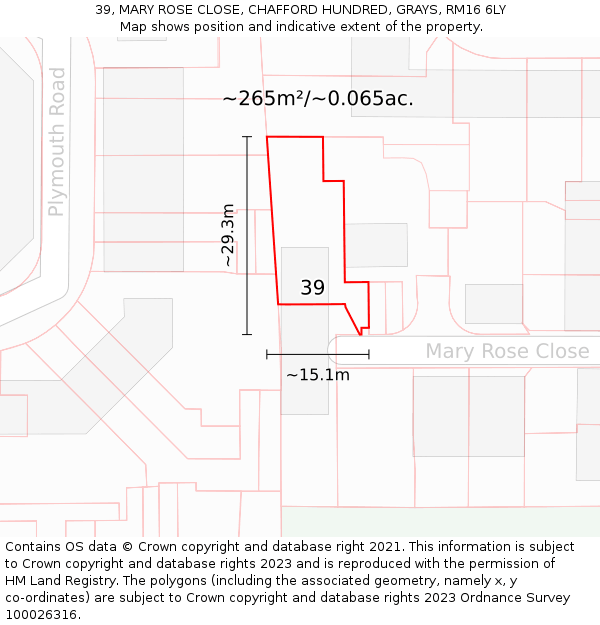 39, MARY ROSE CLOSE, CHAFFORD HUNDRED, GRAYS, RM16 6LY: Plot and title map