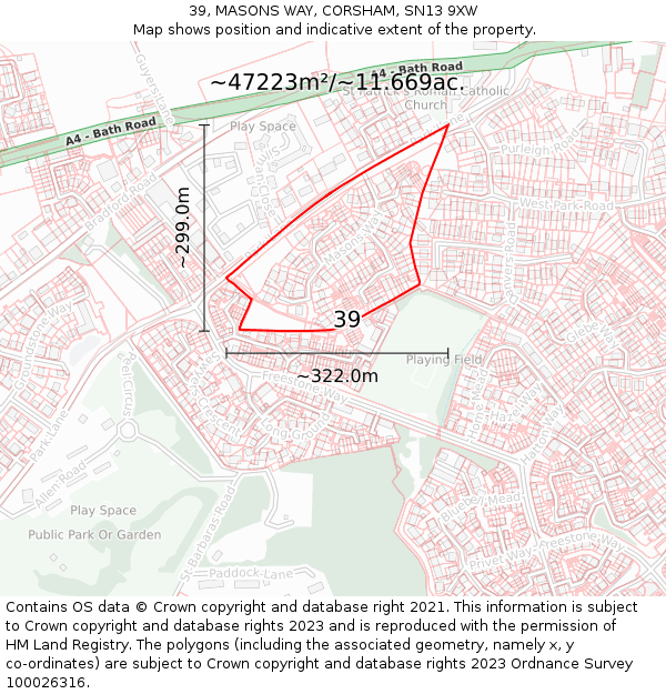 39, MASONS WAY, CORSHAM, SN13 9XW: Plot and title map