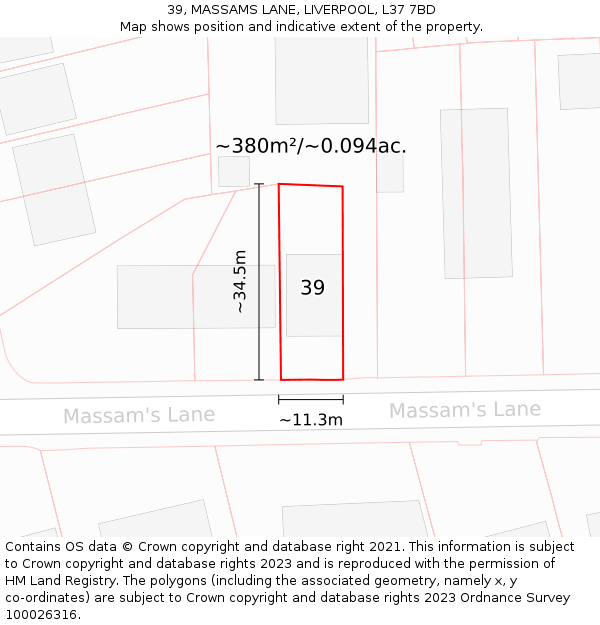 39, MASSAMS LANE, LIVERPOOL, L37 7BD: Plot and title map