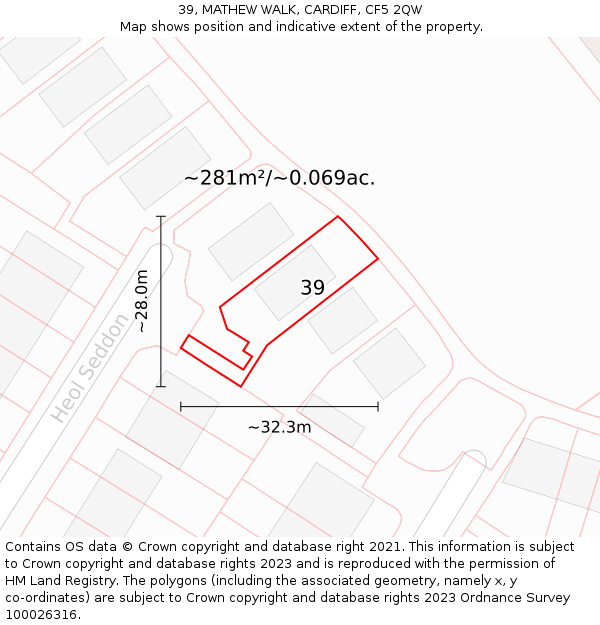 39, MATHEW WALK, CARDIFF, CF5 2QW: Plot and title map