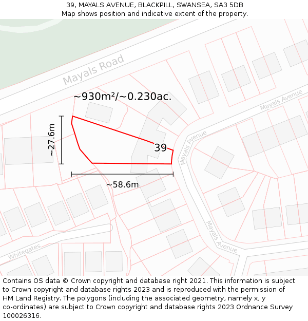 39, MAYALS AVENUE, BLACKPILL, SWANSEA, SA3 5DB: Plot and title map