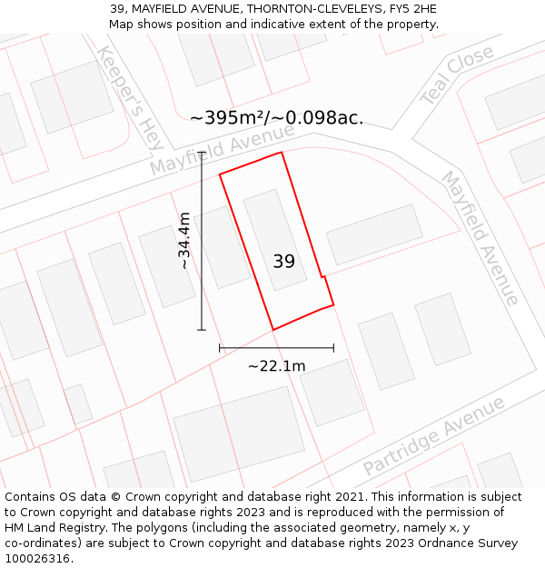 39, MAYFIELD AVENUE, THORNTON-CLEVELEYS, FY5 2HE: Plot and title map