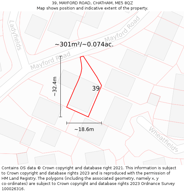 39, MAYFORD ROAD, CHATHAM, ME5 8QZ: Plot and title map