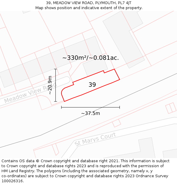 39, MEADOW VIEW ROAD, PLYMOUTH, PL7 4JT: Plot and title map