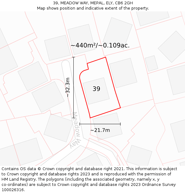 39, MEADOW WAY, MEPAL, ELY, CB6 2GH: Plot and title map