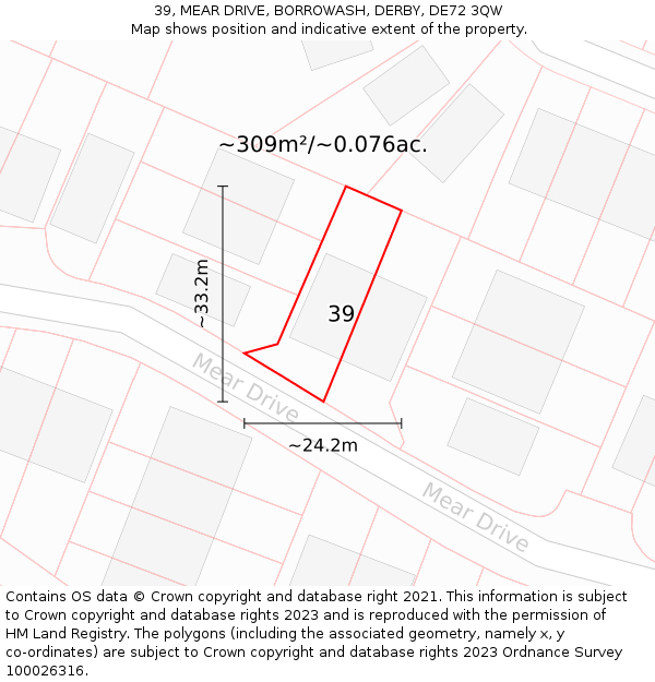 39, MEAR DRIVE, BORROWASH, DERBY, DE72 3QW: Plot and title map