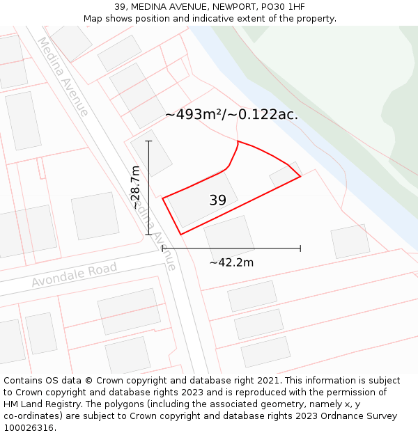 39, MEDINA AVENUE, NEWPORT, PO30 1HF: Plot and title map