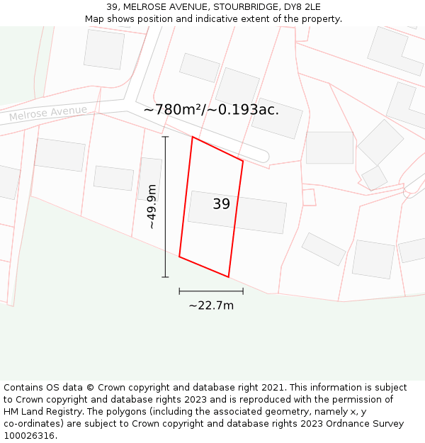 39, MELROSE AVENUE, STOURBRIDGE, DY8 2LE: Plot and title map