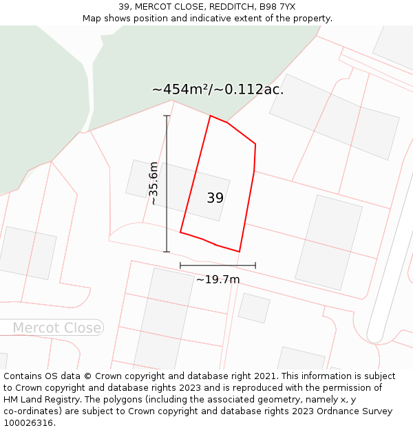 39, MERCOT CLOSE, REDDITCH, B98 7YX: Plot and title map