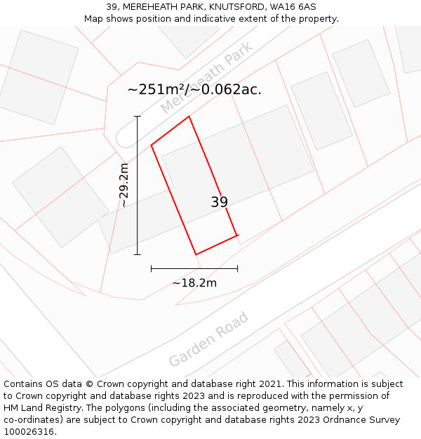 39, MEREHEATH PARK, KNUTSFORD, WA16 6AS: Plot and title map