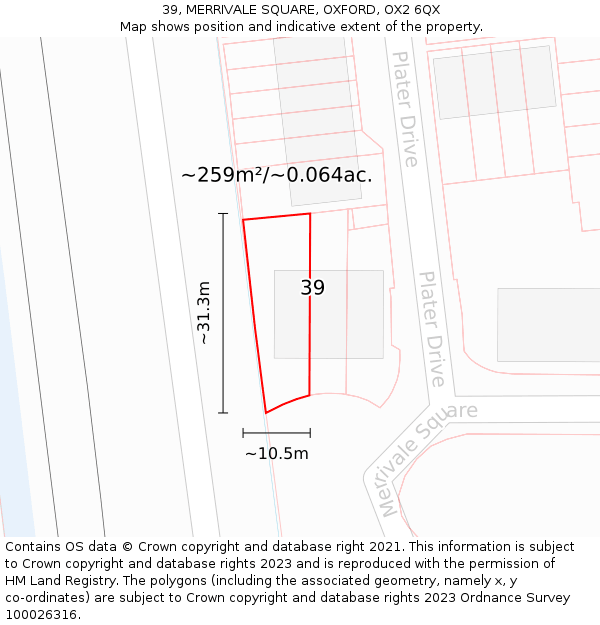 39, MERRIVALE SQUARE, OXFORD, OX2 6QX: Plot and title map