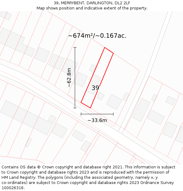 39, MERRYBENT, DARLINGTON, DL2 2LF: Plot and title map