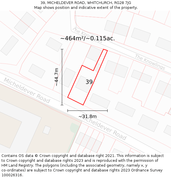 39, MICHELDEVER ROAD, WHITCHURCH, RG28 7JG: Plot and title map