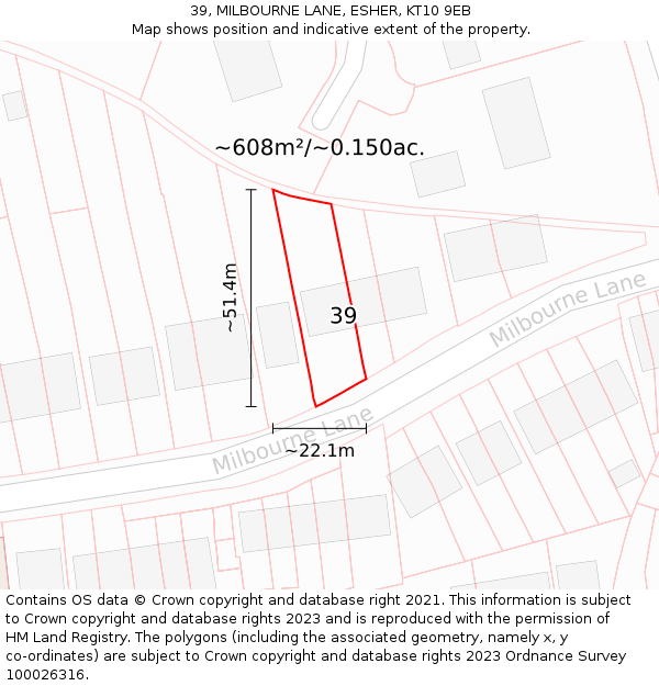 39, MILBOURNE LANE, ESHER, KT10 9EB: Plot and title map