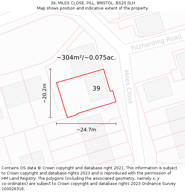 39, MILES CLOSE, PILL, BRISTOL, BS20 0LH: Plot and title map