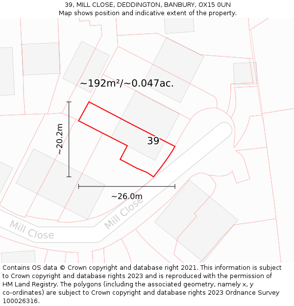 39, MILL CLOSE, DEDDINGTON, BANBURY, OX15 0UN: Plot and title map