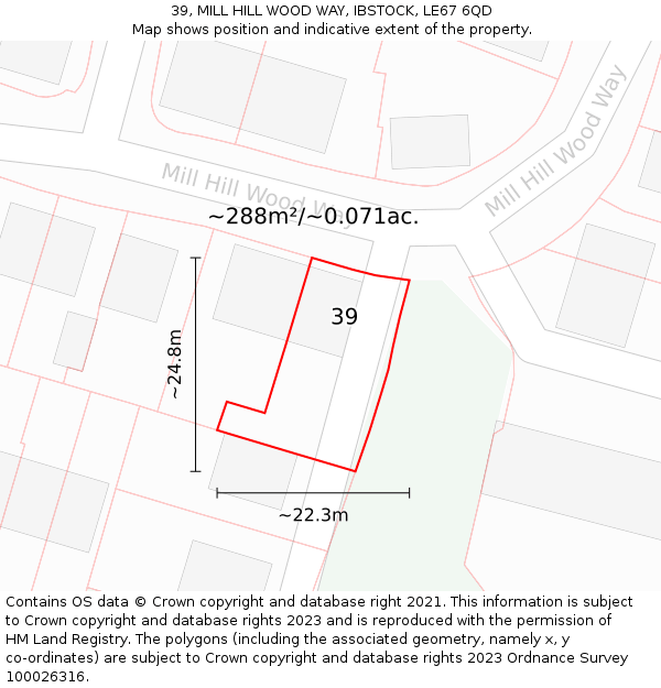 39, MILL HILL WOOD WAY, IBSTOCK, LE67 6QD: Plot and title map