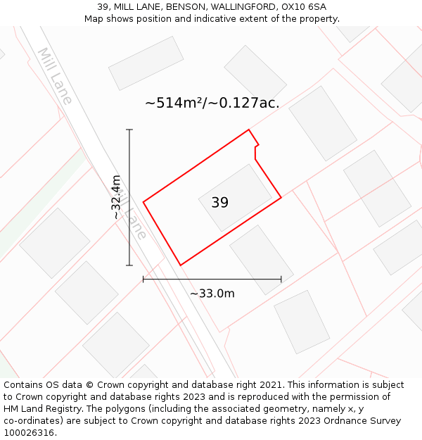 39, MILL LANE, BENSON, WALLINGFORD, OX10 6SA: Plot and title map