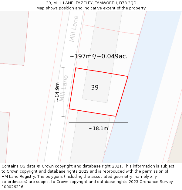 39, MILL LANE, FAZELEY, TAMWORTH, B78 3QD: Plot and title map