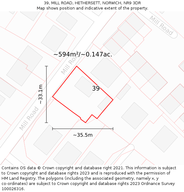 39, MILL ROAD, HETHERSETT, NORWICH, NR9 3DR: Plot and title map