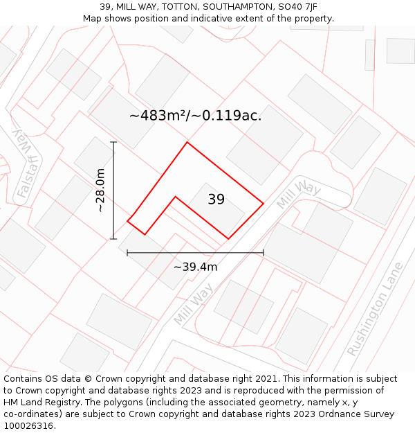 39, MILL WAY, TOTTON, SOUTHAMPTON, SO40 7JF: Plot and title map