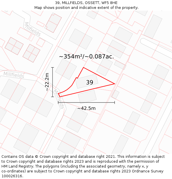 39, MILLFIELDS, OSSETT, WF5 8HE: Plot and title map