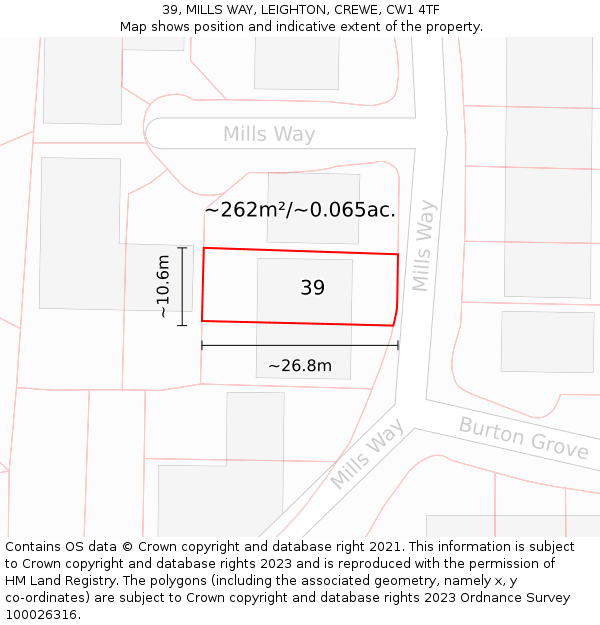 39, MILLS WAY, LEIGHTON, CREWE, CW1 4TF: Plot and title map