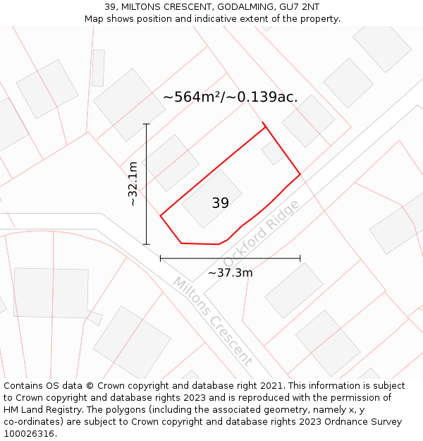 39, MILTONS CRESCENT, GODALMING, GU7 2NT: Plot and title map