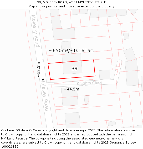 39, MOLESEY ROAD, WEST MOLESEY, KT8 2HF: Plot and title map