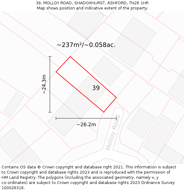39, MOLLOY ROAD, SHADOXHURST, ASHFORD, TN26 1HR: Plot and title map
