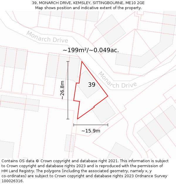 39, MONARCH DRIVE, KEMSLEY, SITTINGBOURNE, ME10 2GE: Plot and title map