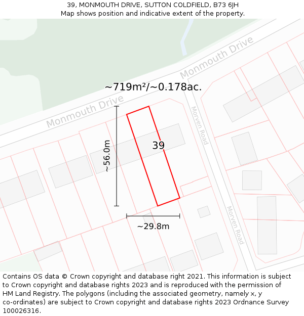 39, MONMOUTH DRIVE, SUTTON COLDFIELD, B73 6JH: Plot and title map