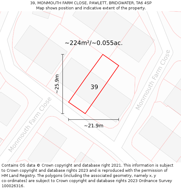 39, MONMOUTH FARM CLOSE, PAWLETT, BRIDGWATER, TA6 4SP: Plot and title map